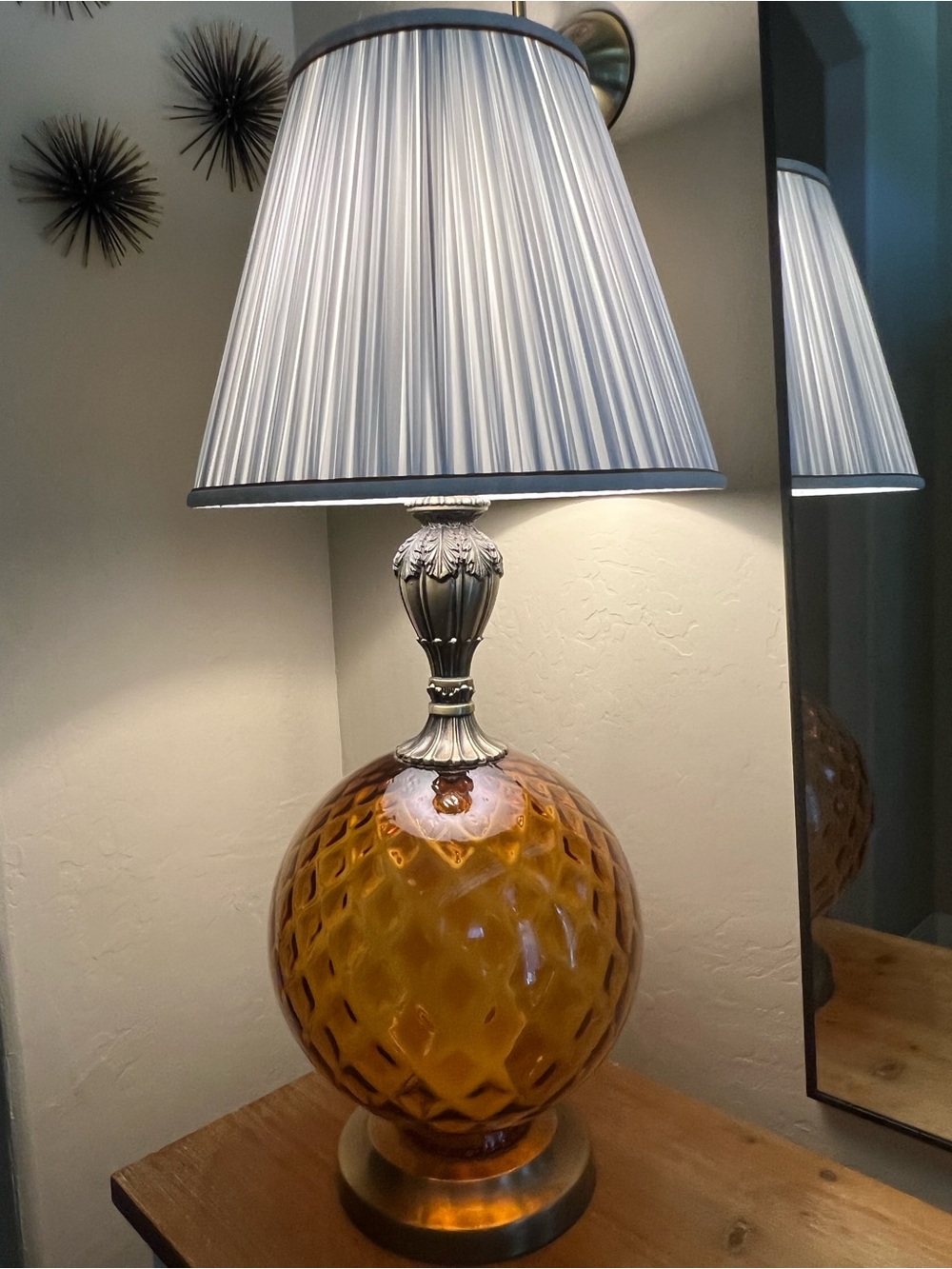 Vintage Amber Glass Globe Table Lamp